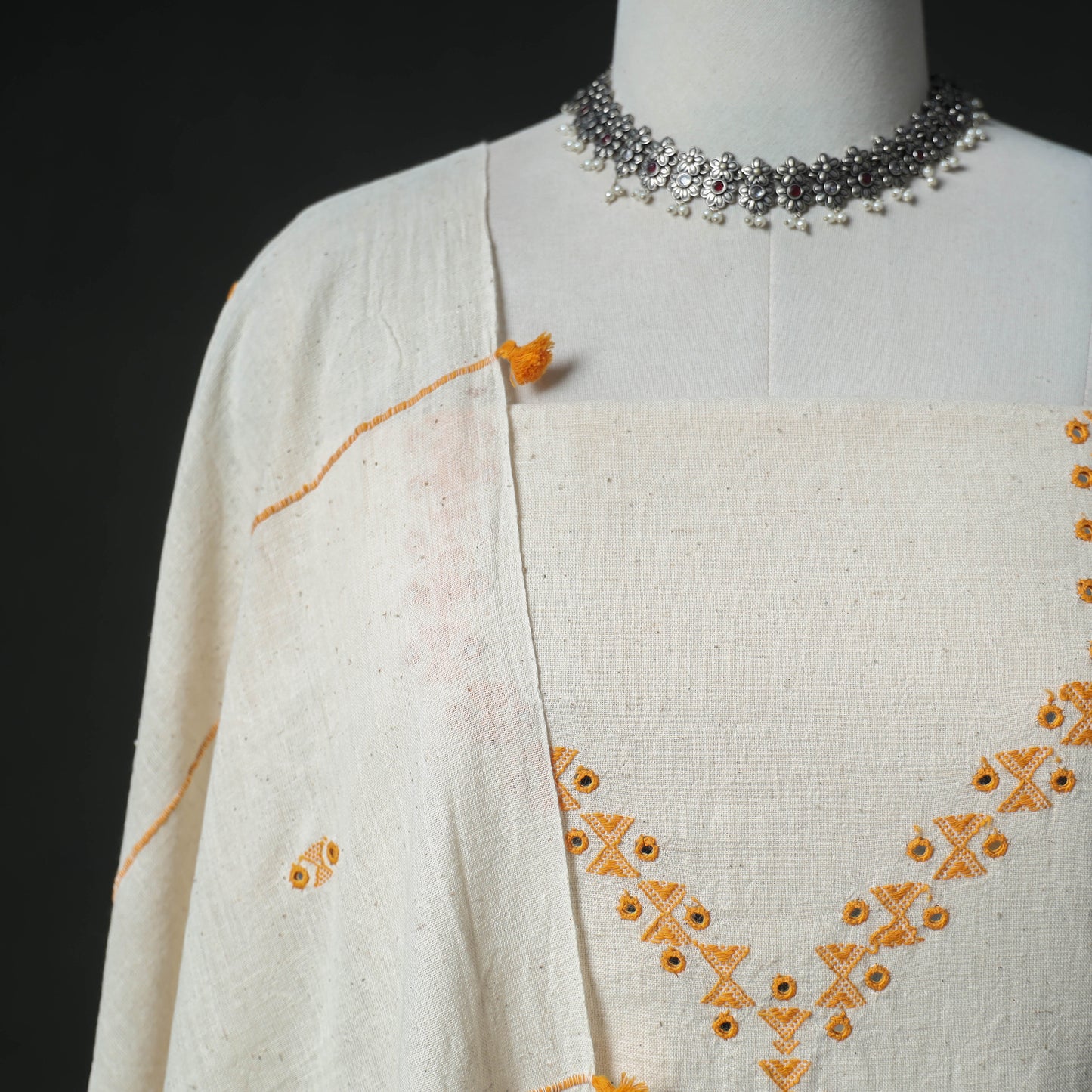 Kutch Bhujodi Handwoven Kala Cotton Unstitched Dress Material: Kurta, Bottom with Dupatta 01