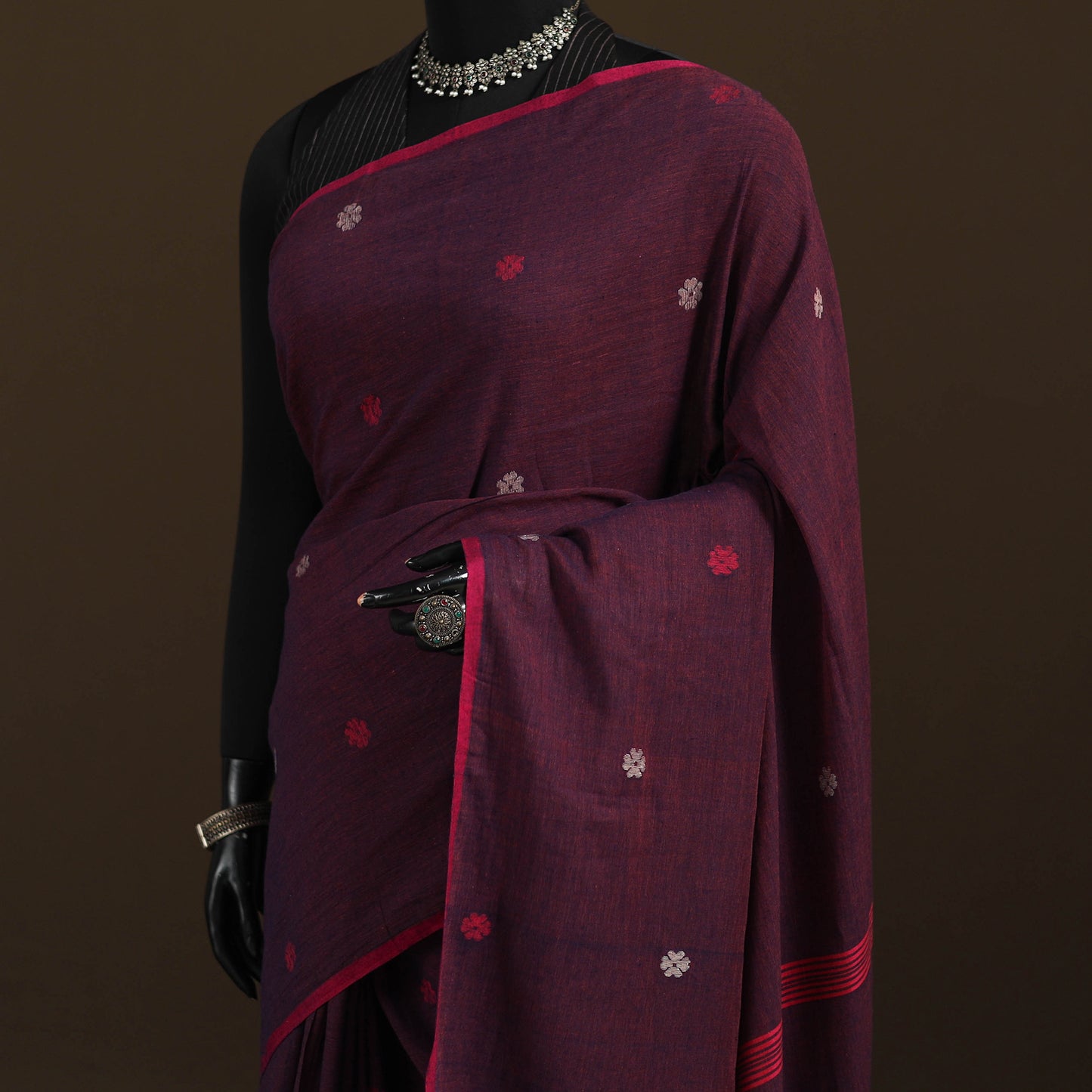Phulia Jamdani Pure Handloom Cotton Saree with Tassels (Count 92/40) 15
