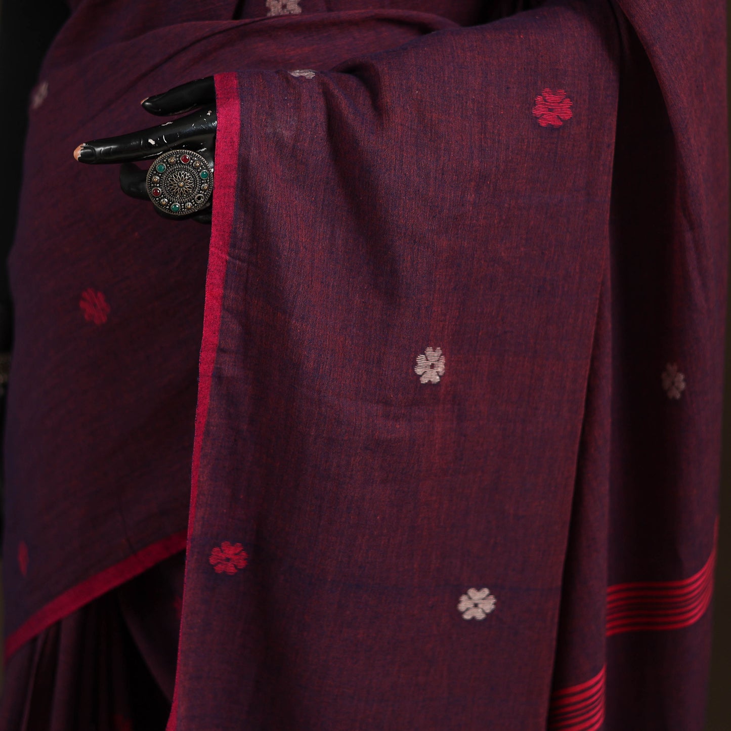 Phulia Jamdani Pure Handloom Cotton Saree with Tassels (Count 92/40) 15