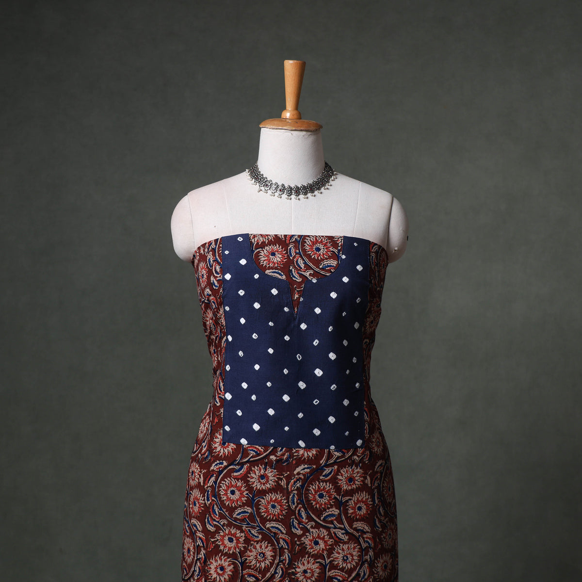Patchwork Kalamkari Block Print Cotton Unstitched Kurta Material (2.5m) 09