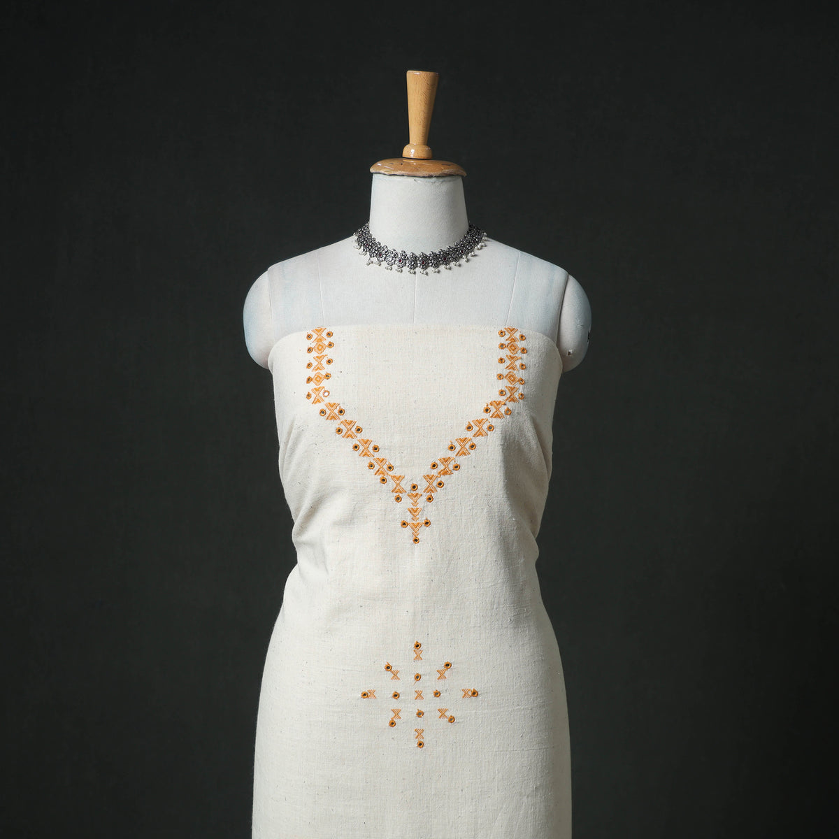 Kutch Bhujodi Handwoven Kala Cotton Unstitched Dress Material: Kurta, Bottom with Dupatta 01