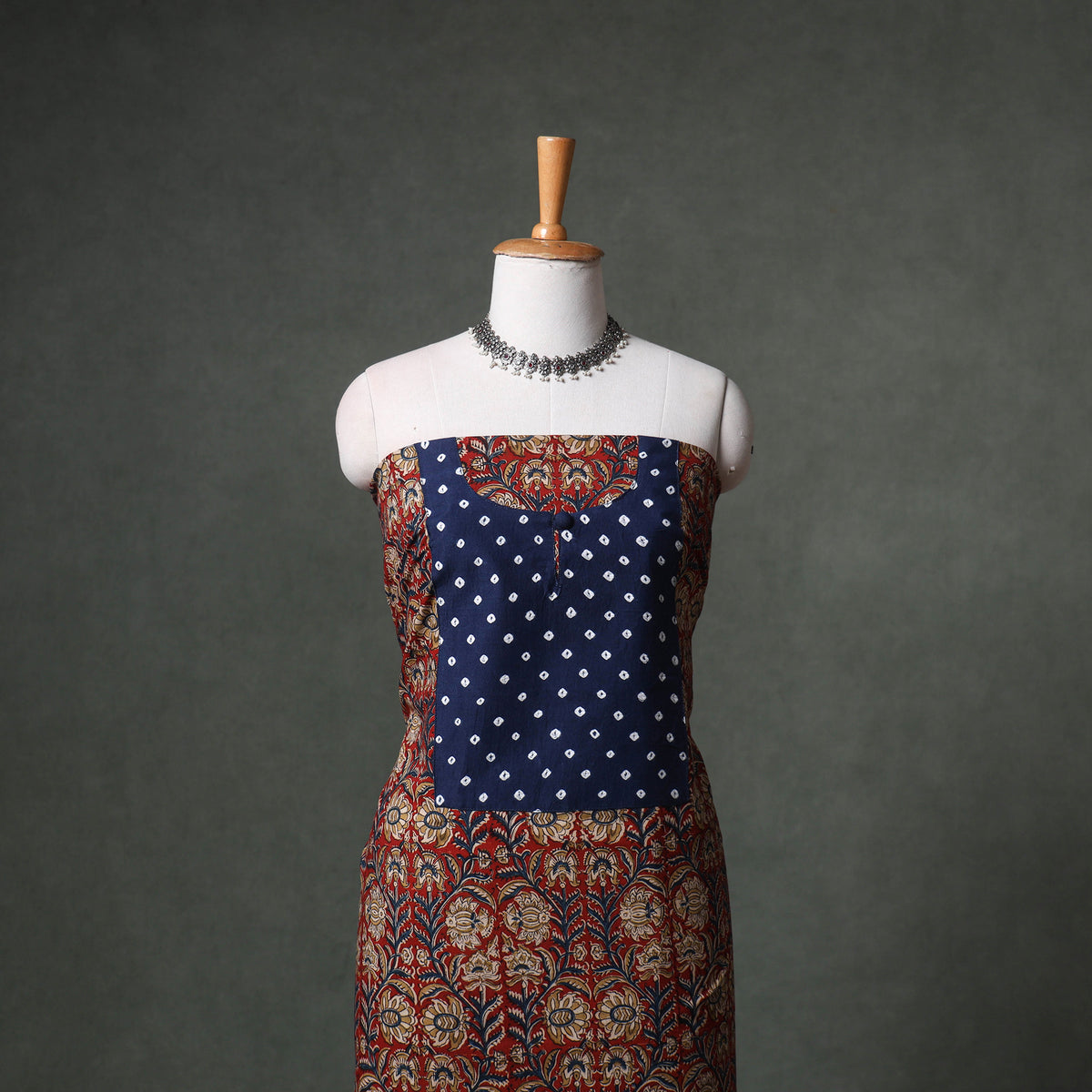 Patchwork Kalamkari Block Print Cotton Unstitched Kurta Material (2.5m) 10