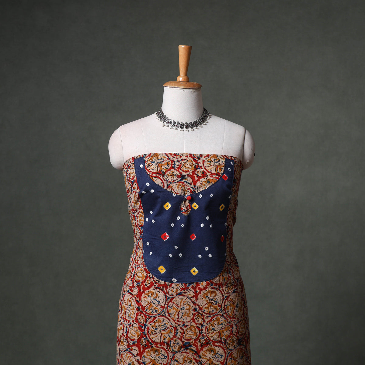 Patchwork Kalamkari Block Print Cotton Unstitched Kurta Material (2.5m) 11