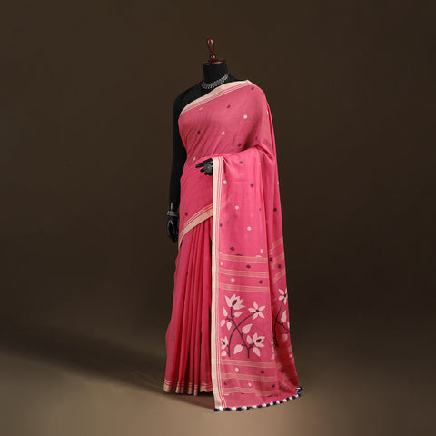Phulia Jamdani Pure Handloom Cotton Saree with Tassels (Count 92/84) 17