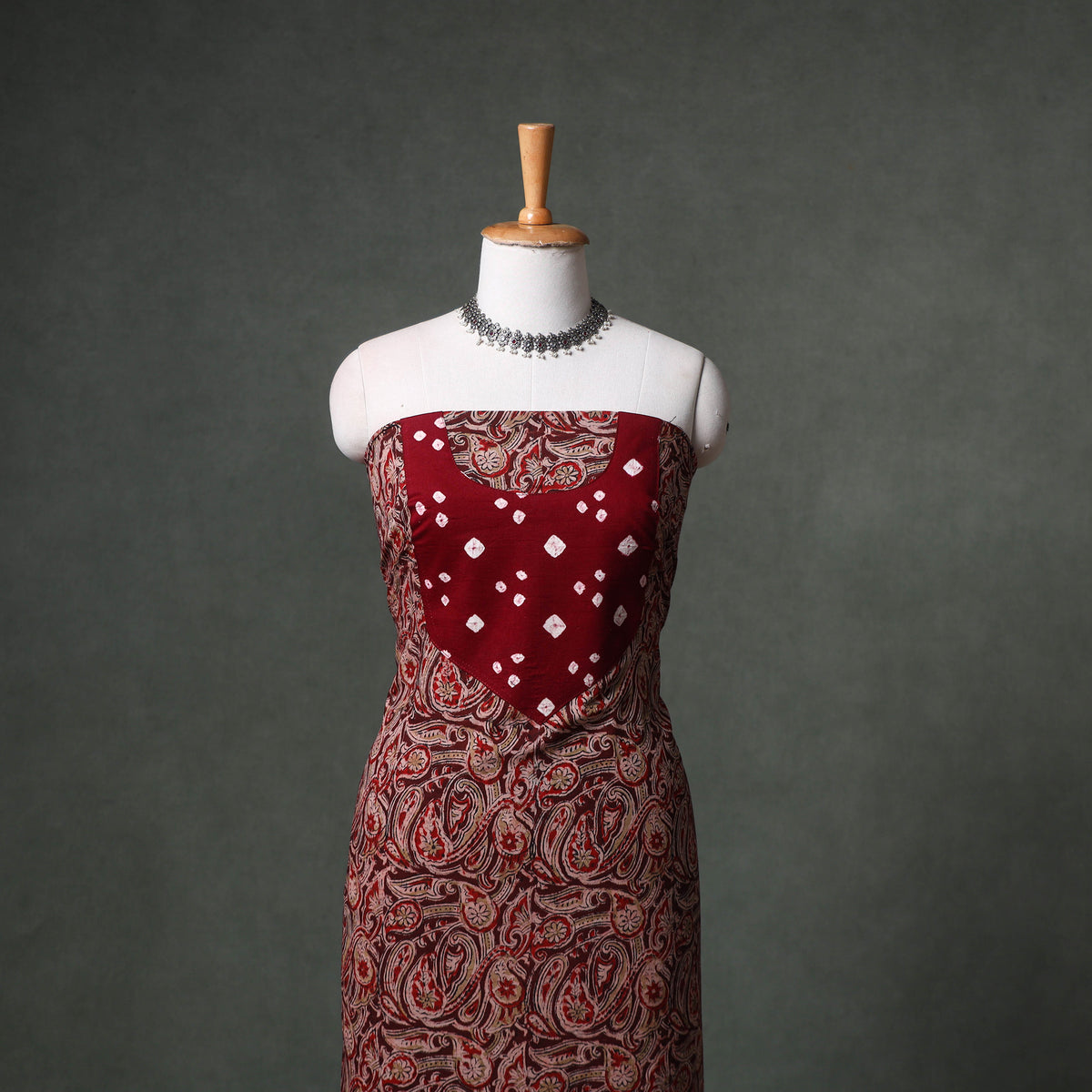 Patchwork Kalamkari Block Print Cotton Unstitched Kurta Material (2.5m) 12