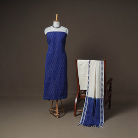 Pochampally Ikat Woven Cotton Unstitched Dress Material: Kurta, Bottom & Dupatta 01