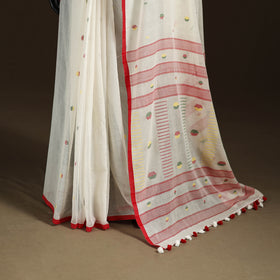 Phulia Jamdani Pure Handloom Cotton Saree with Tassels (Count 92/84) 19