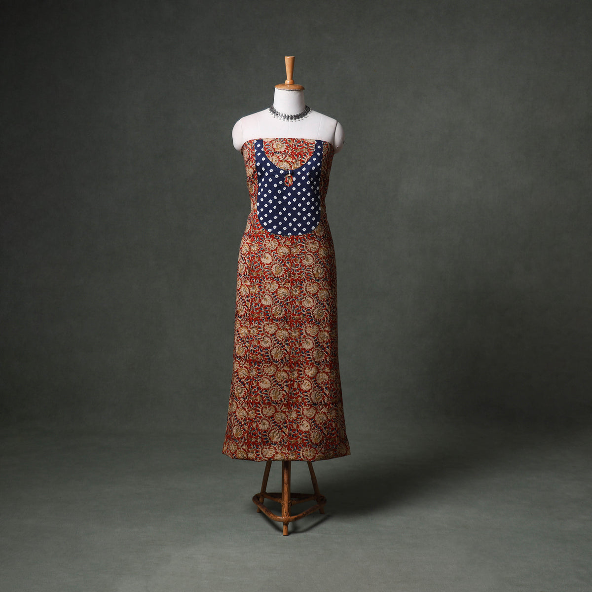 Patchwork Kalamkari Block Print Cotton Unstitched Kurta Material (2.5m) 14