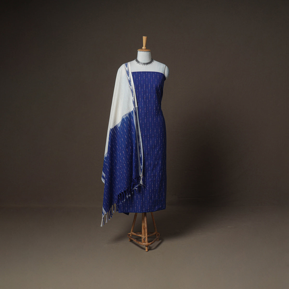 Pochampally Ikat Woven Cotton Unstitched Dress Material: Kurta, Bottom & Dupatta 01