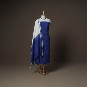 Pochampally Ikat Woven Cotton Unstitched Dress Material: Kurta, Bottom & Dupatta 01