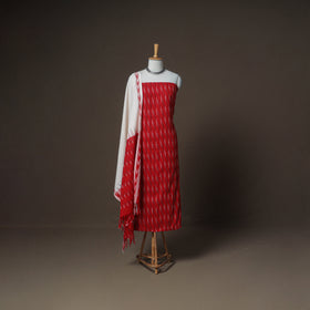 Pochampally Ikat Woven Cotton Unstitched Dress Material: Kurta, Bottom & Dupatta 02