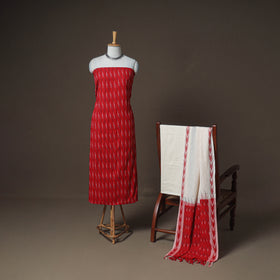 Pochampally Ikat Woven Cotton Unstitched Dress Material: Kurta, Bottom & Dupatta 02