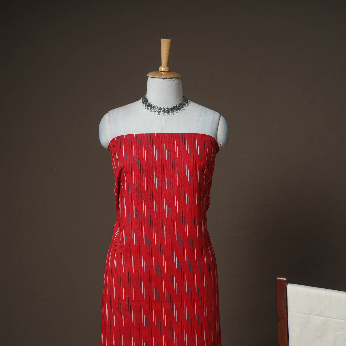 Pochampally Ikat Woven Cotton Unstitched Dress Material: Kurta, Bottom & Dupatta 02