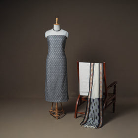 Pochampally Ikat Woven Cotton Unstitched Dress Material: Kurta, Bottom & Dupatta 03