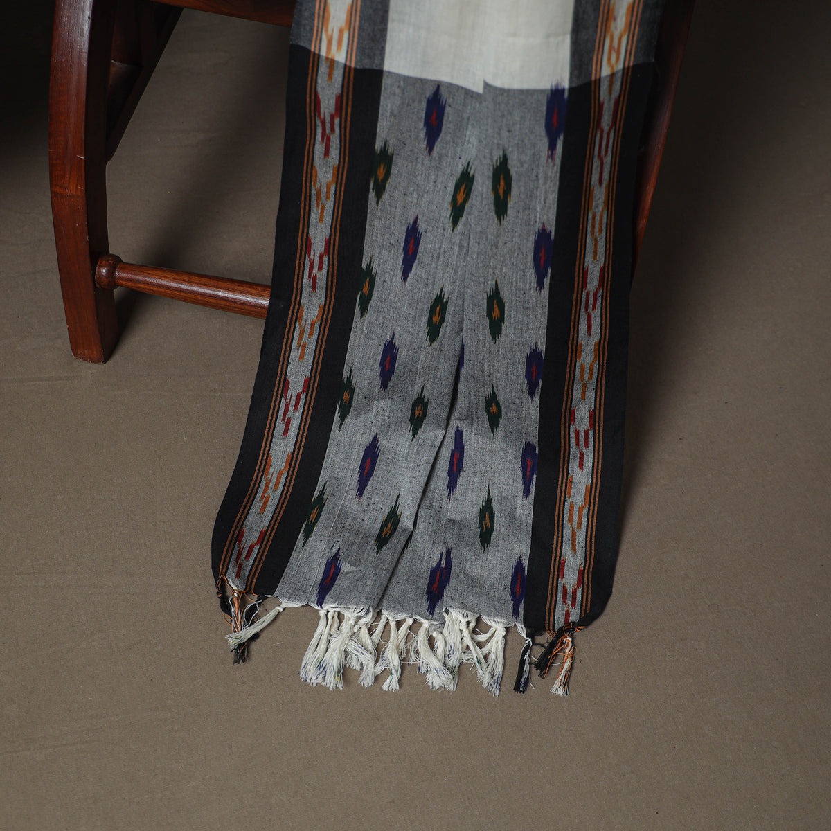 Pochampally Ikat Woven Cotton Unstitched Dress Material: Kurta, Bottom & Dupatta 03