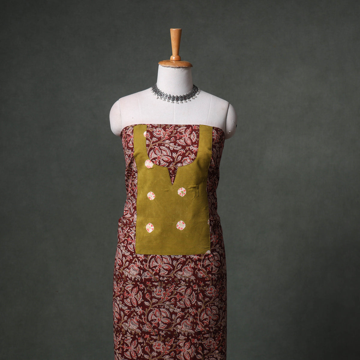 Patchwork Kalamkari Block Print Cotton Unstitched Kurta Material (2.5m) 17