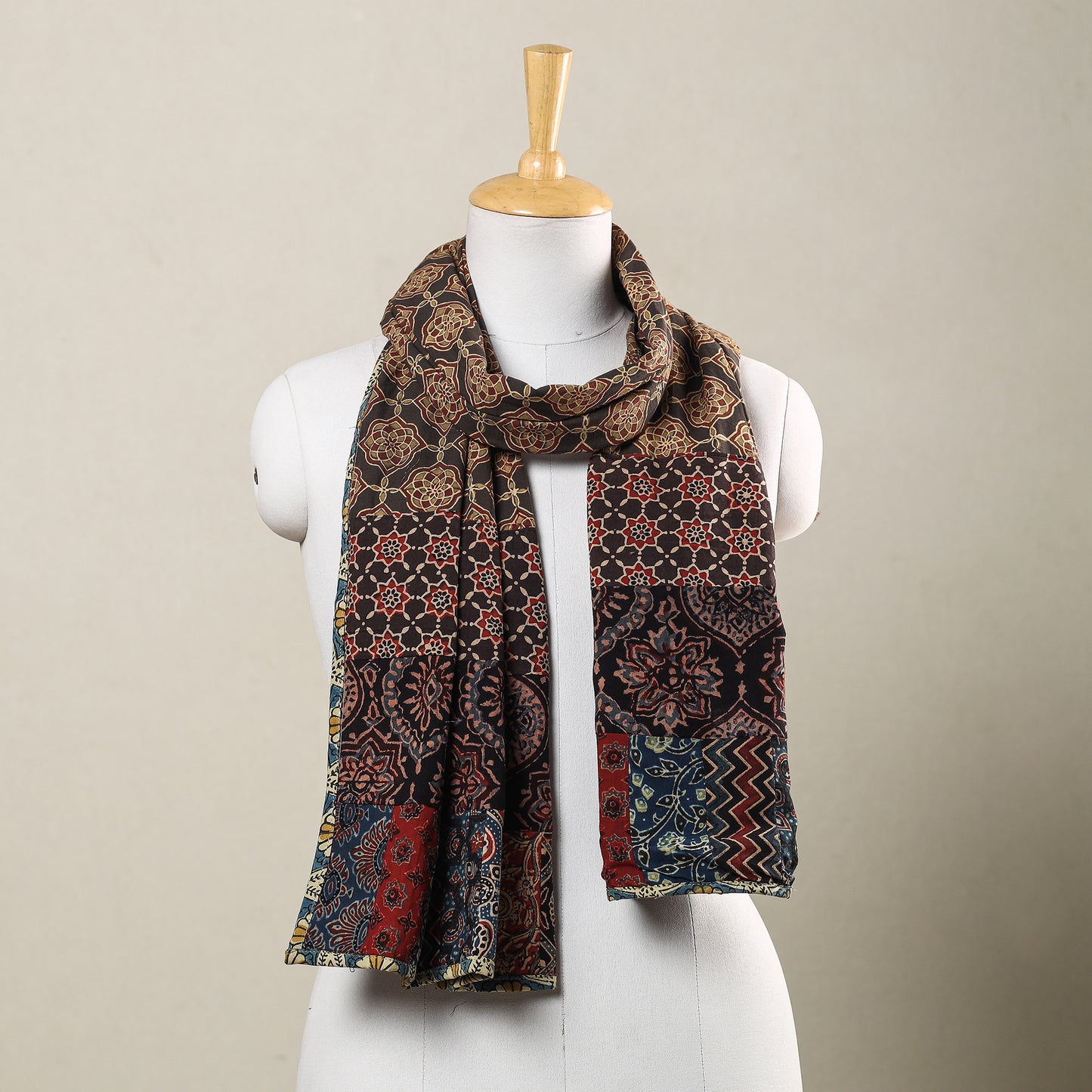 Multicolor - Ajrakh Block Printed Patchwork Cotton Stole