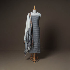 Pochampally Ikat Woven Cotton Unstitched Dress Material: Kurta, Bottom & Dupatta 03
