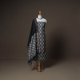 Pochampally Ikat Woven Cotton Unstitched Dress Material: Kurta, Bottom & Dupatta 04