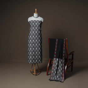 Pochampally Ikat Woven Cotton Unstitched Dress Material: Kurta, Bottom & Dupatta 04
