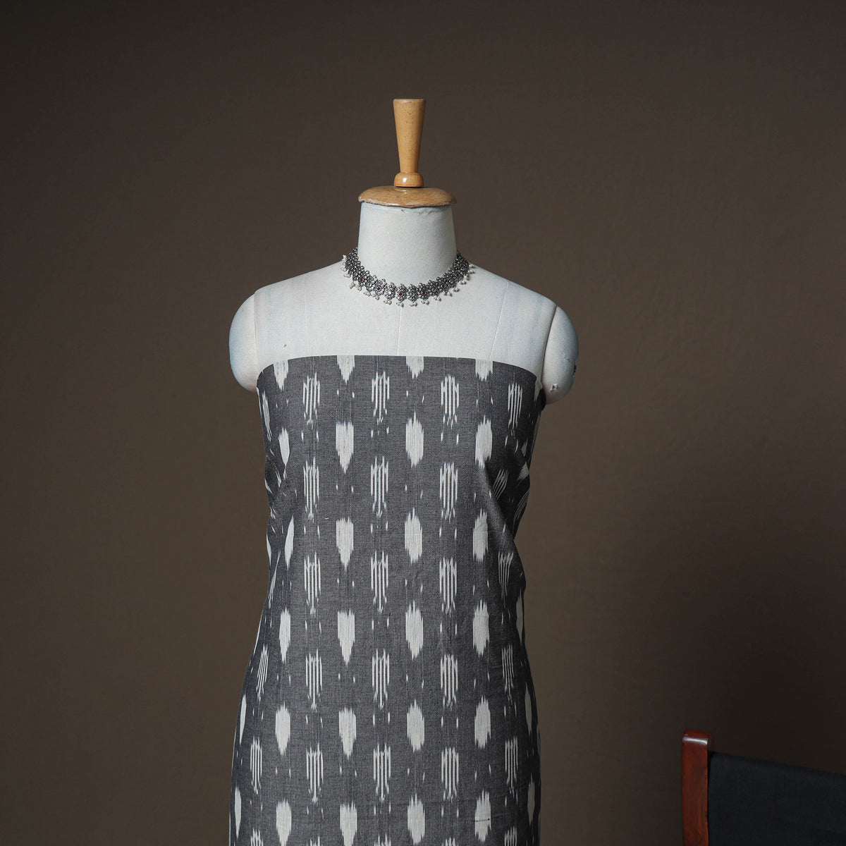 Pochampally Ikat Woven Cotton Unstitched Dress Material: Kurta, Bottom & Dupatta 04
