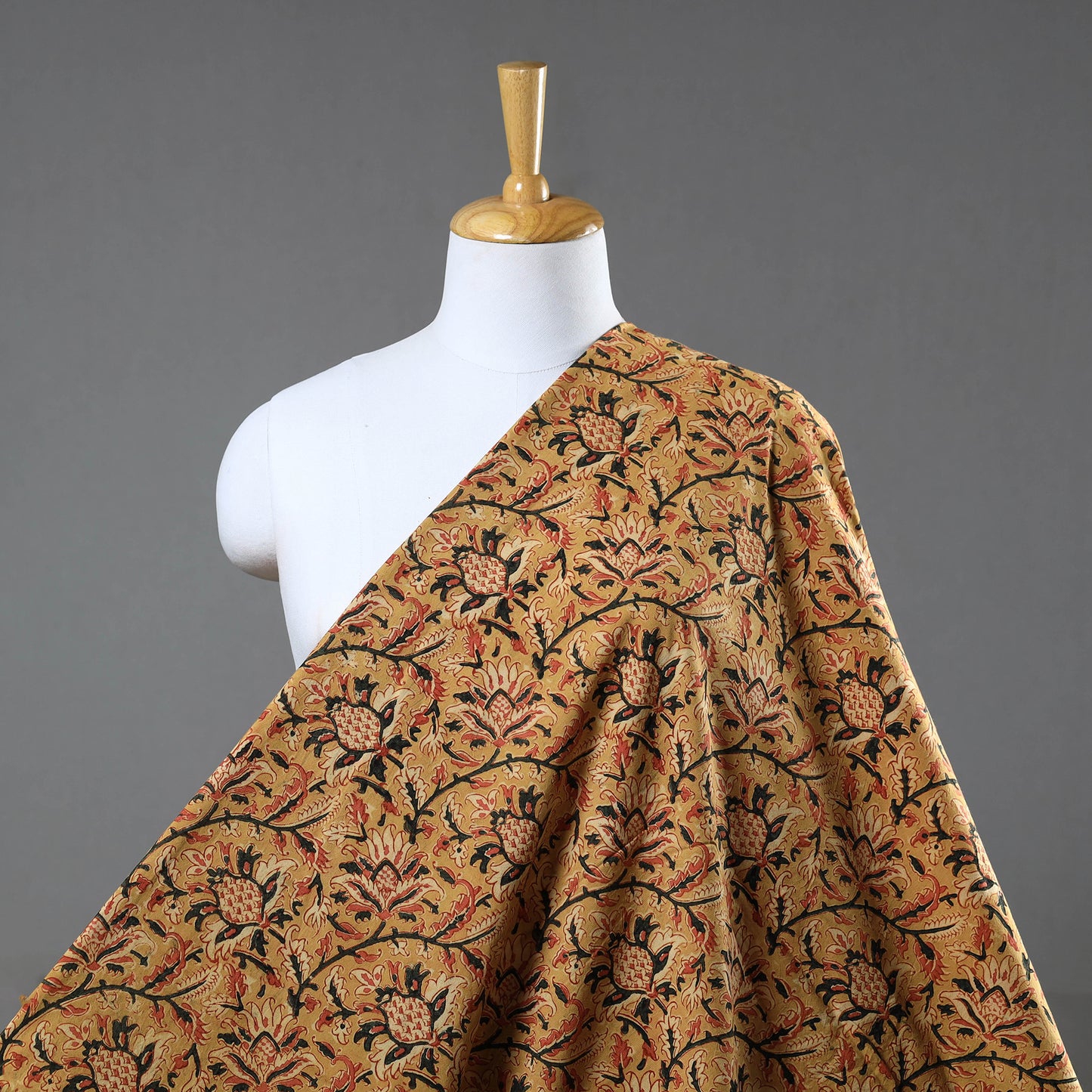 Yellow - Block Print Cotton Pedana Kalamkari Fabric 16