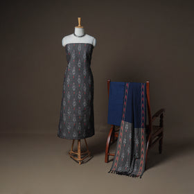 Pochampally Ikat Woven Cotton Unstitched Dress Material: Kurta, Bottom & Dupatta 05