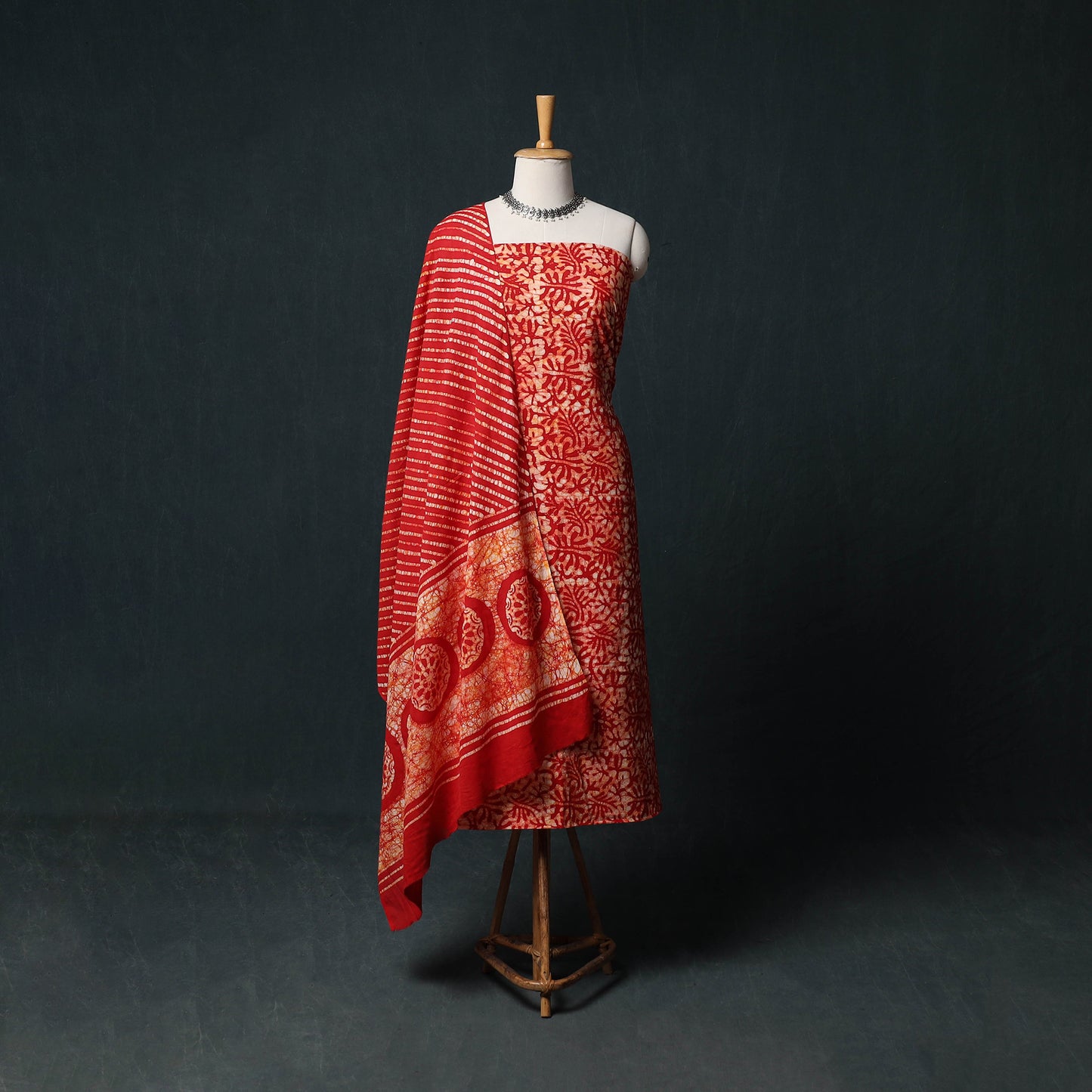 Kutch Hand Block Batik Print Cotton 3pc Unstitched Dress Material Suit Set 38