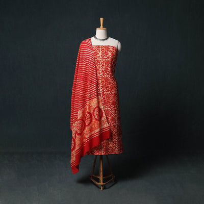 Kutch Hand Block Batik Print Cotton 3pc Unstitched Dress Material Suit Set 38