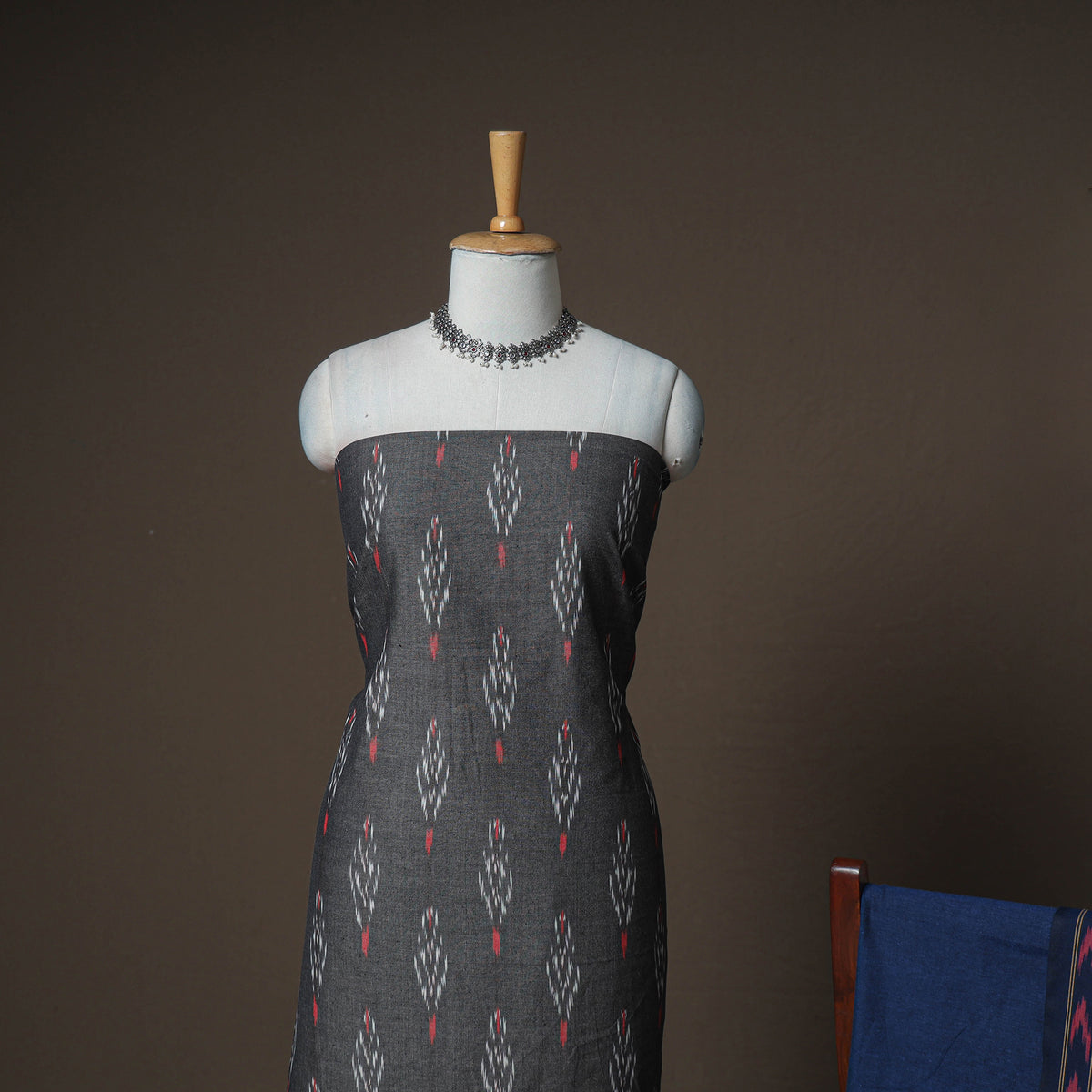 Pochampally Ikat Woven Cotton Unstitched Dress Material: Kurta, Bottom & Dupatta 05