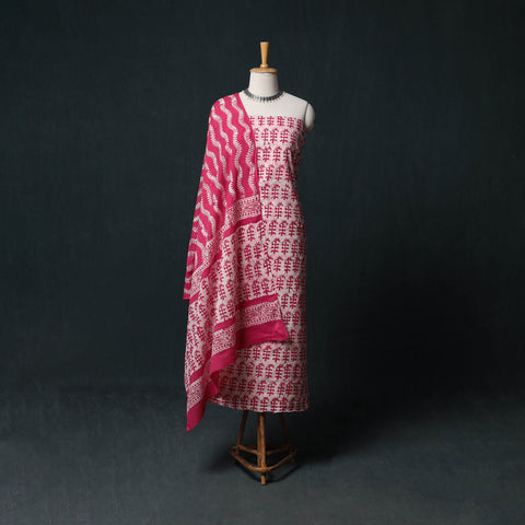 Kutch Hand Block Batik Print Cotton 3pc Unstitched Dress Material Suit Set 01
