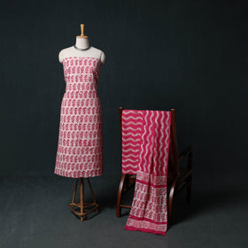 Kutch Hand Block Batik Print Cotton 3pc Unstitched Dress Material Suit Set 01