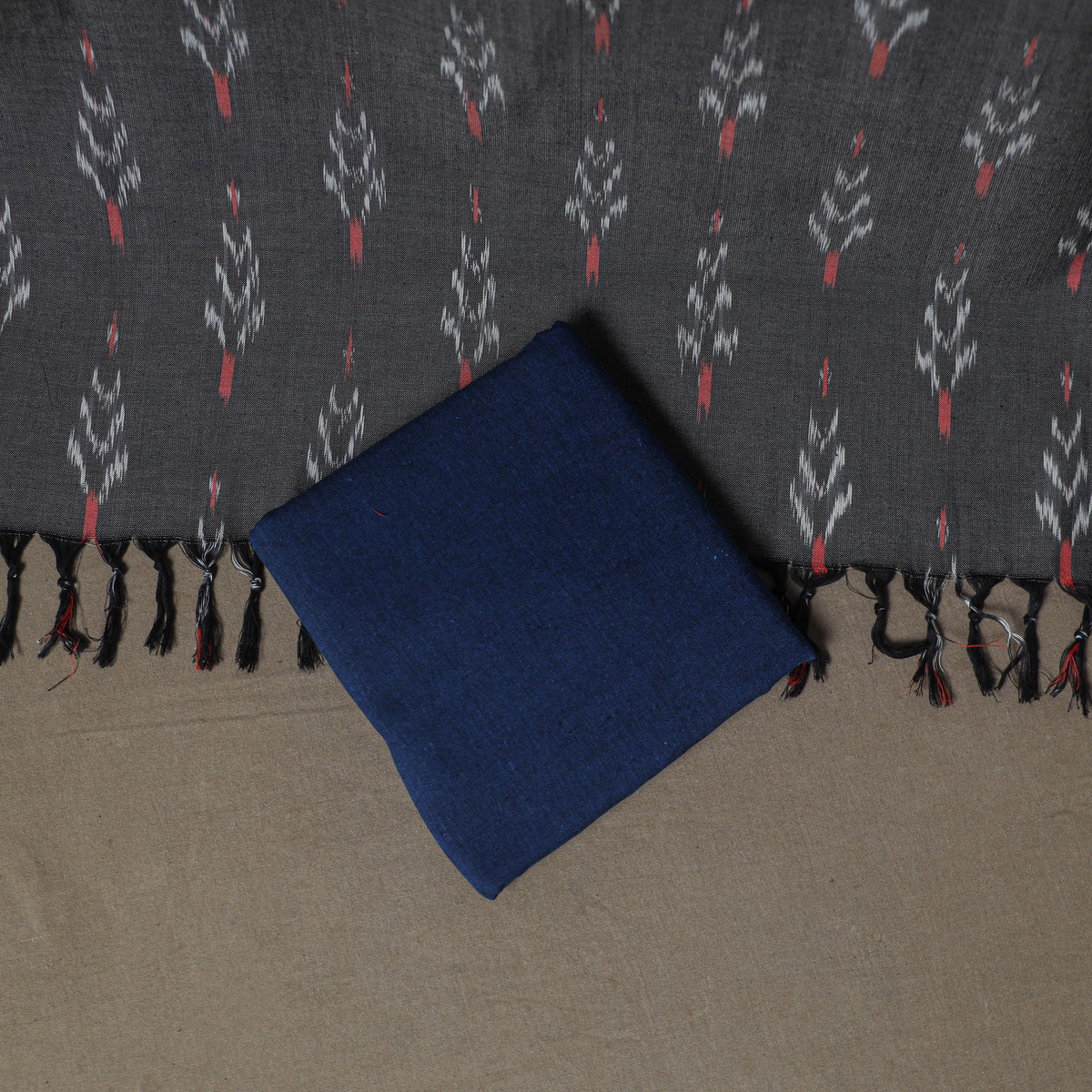 Pochampally Ikat Woven Cotton Unstitched Dress Material: Kurta, Bottom & Dupatta 05