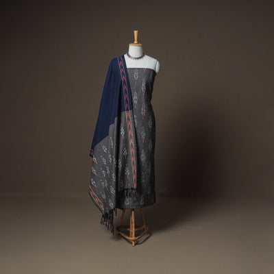 Pochampally Ikat Woven Cotton Unstitched Dress Material: Kurta, Bottom & Dupatta 05