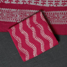 Kutch Hand Block Batik Print Cotton 3pc Unstitched Dress Material Suit Set 01