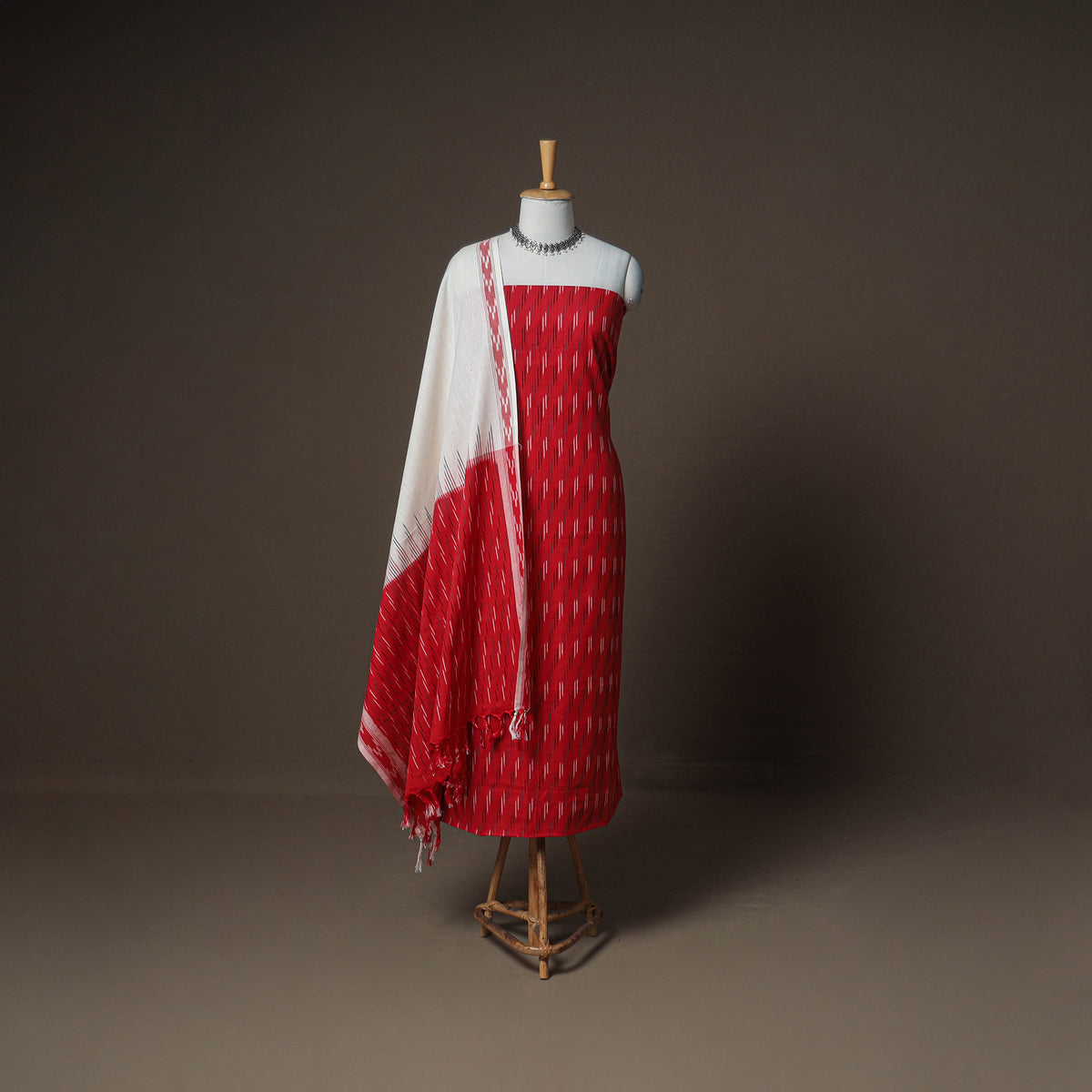 Pochampally Ikat Woven Cotton Unstitched Dress Material: Kurta, Bottom & Dupatta 06
