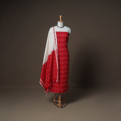 Pochampally Ikat Woven Cotton Unstitched Dress Material: Kurta, Bottom & Dupatta 06