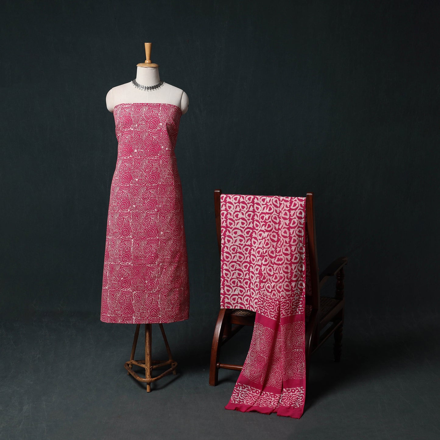Kutch Hand Block Batik Print Cotton 3pc Unstitched Dress Material Suit Set 02