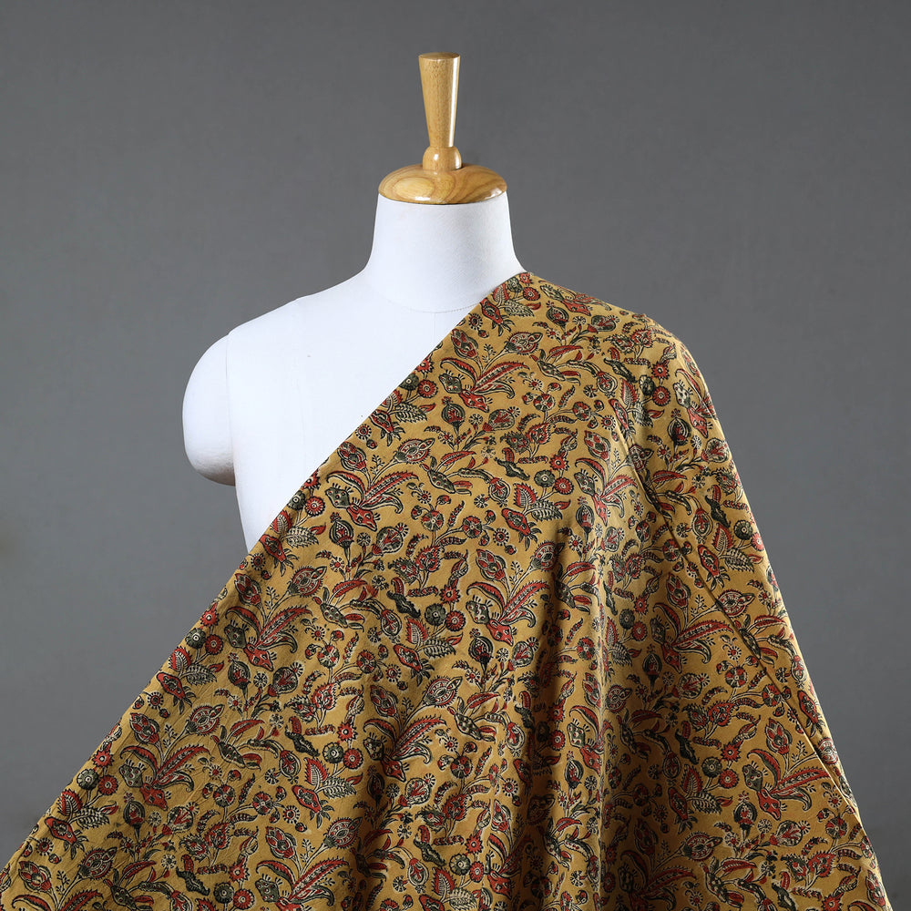 Yellow - Block Print Cotton Pedana Kalamkari Fabric 10