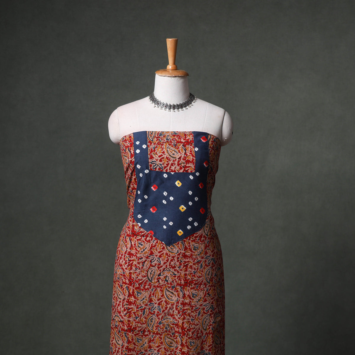 Patchwork Kalamkari Block Print Cotton Unstitched Kurta Material (2.5m) 22
