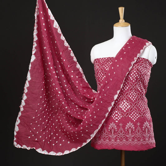 Purple - 3pc Kutch Bandhani Tie-Dye Satin Cotton Suit Material Set