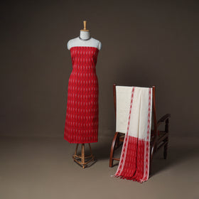 Pochampally Ikat Woven Cotton Unstitched Dress Material: Kurta, Bottom & Dupatta 06