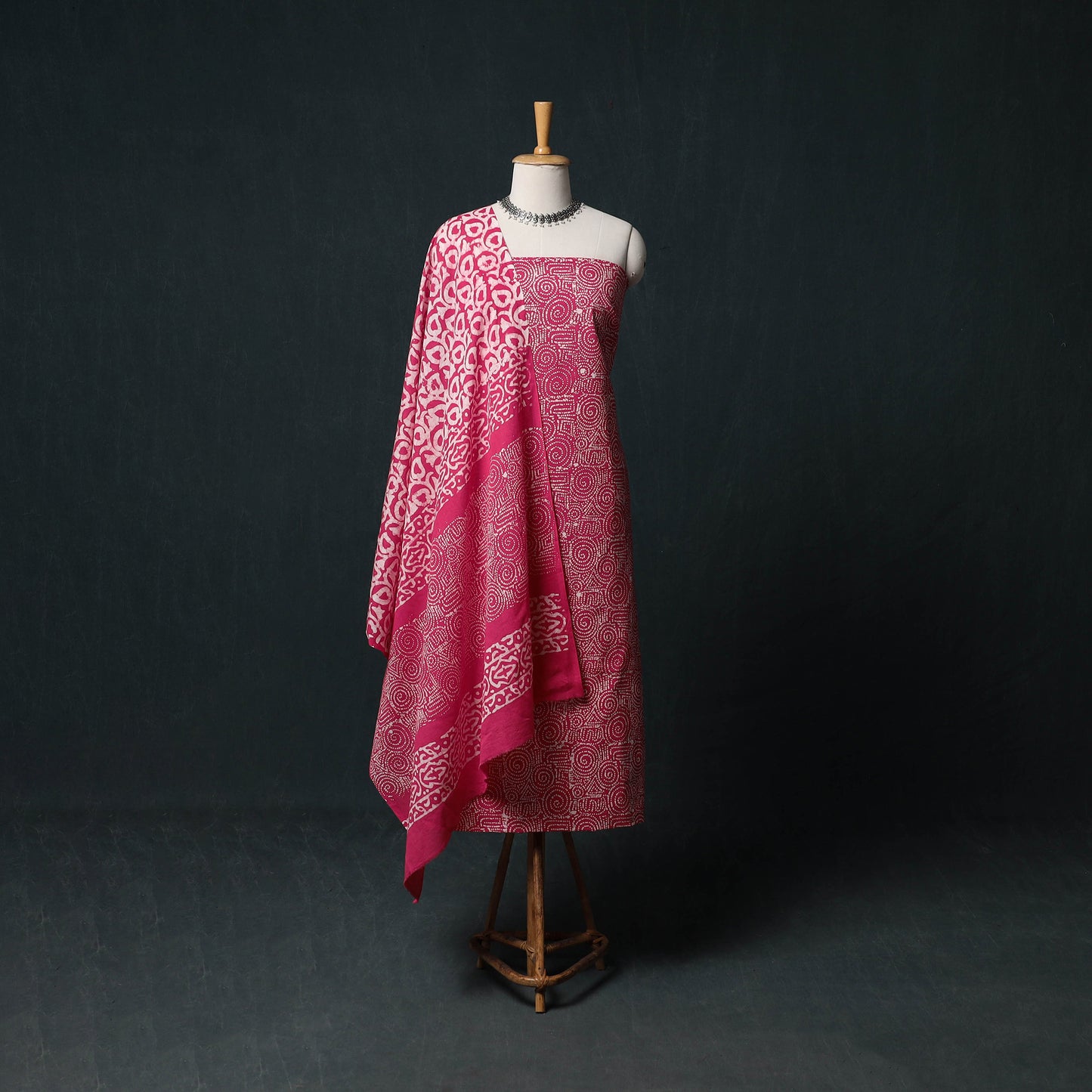 Kutch Hand Block Batik Print Cotton 3pc Unstitched Dress Material Suit Set 02
