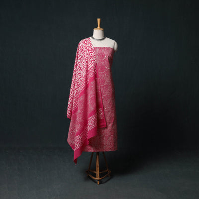 Kutch Hand Block Batik Print Cotton 3pc Unstitched Dress Material Suit Set 02
