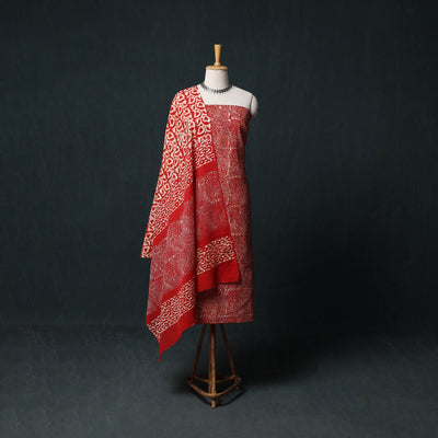 Kutch Hand Block Batik Print Cotton 3pc Unstitched Dress Material Suit Set 03