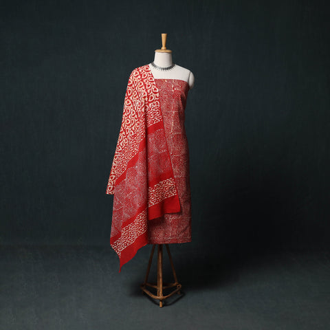 Kutch Hand Block Batik Print Cotton 3pc Unstitched Dress Material Suit Set 03