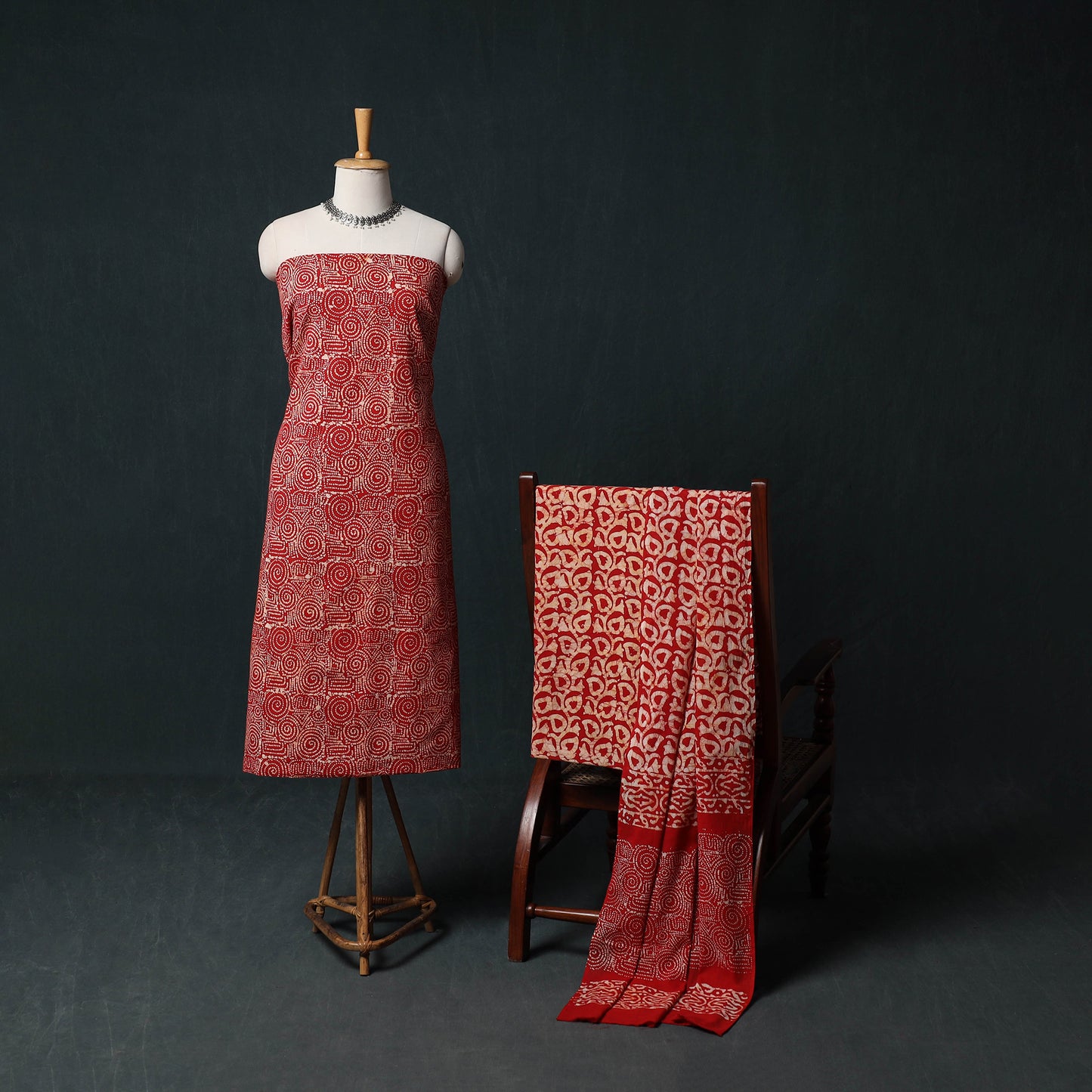 Kutch Hand Block Batik Print Cotton 3pc Unstitched Dress Material Suit Set 03