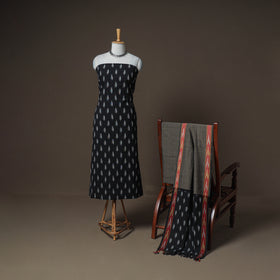 Pochampally Ikat Woven Cotton Unstitched Dress Material: Kurta, Bottom & Dupatta 07