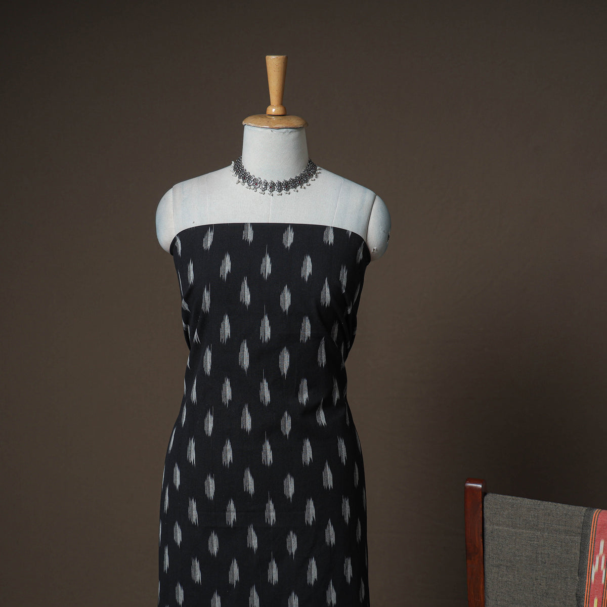 Pochampally Ikat Woven Cotton Unstitched Dress Material: Kurta, Bottom & Dupatta 07