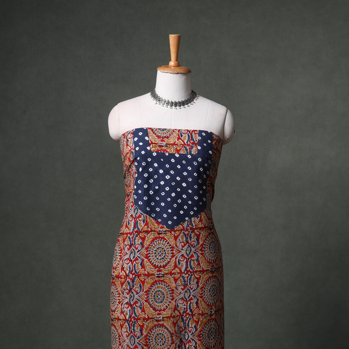 Patchwork Kalamkari Block Print Cotton Unstitched Kurta Material (2.5m) 24